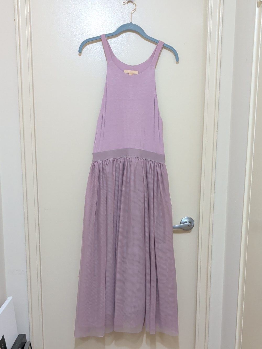 Lavender Sleeveless Midi Dress with Gathered Skirt